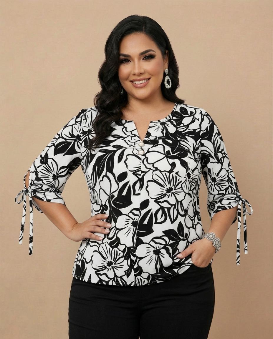 Blusa Floral B&N Manga