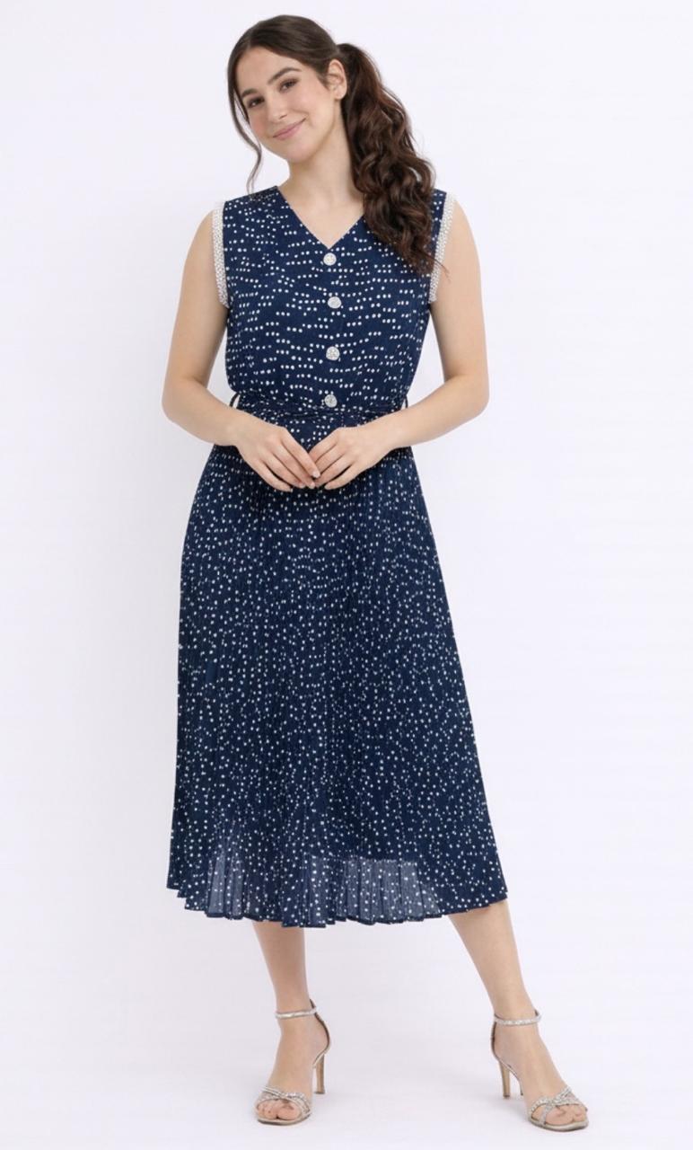 Vestido Azul Marino Plisado