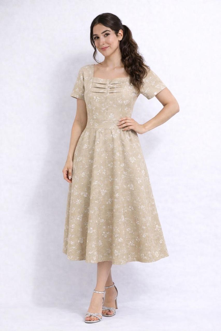 Vestido Beige Floral Clásico
