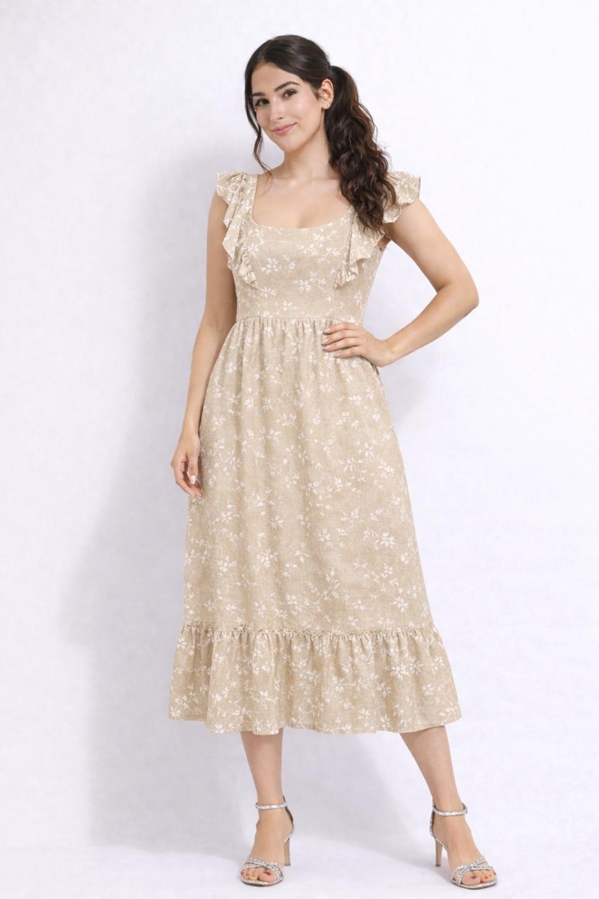 Vestido Beige Volantes